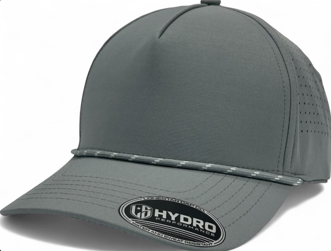 5 Panel Hydro Cap: Light Gray - Gray/White Rope Snapback