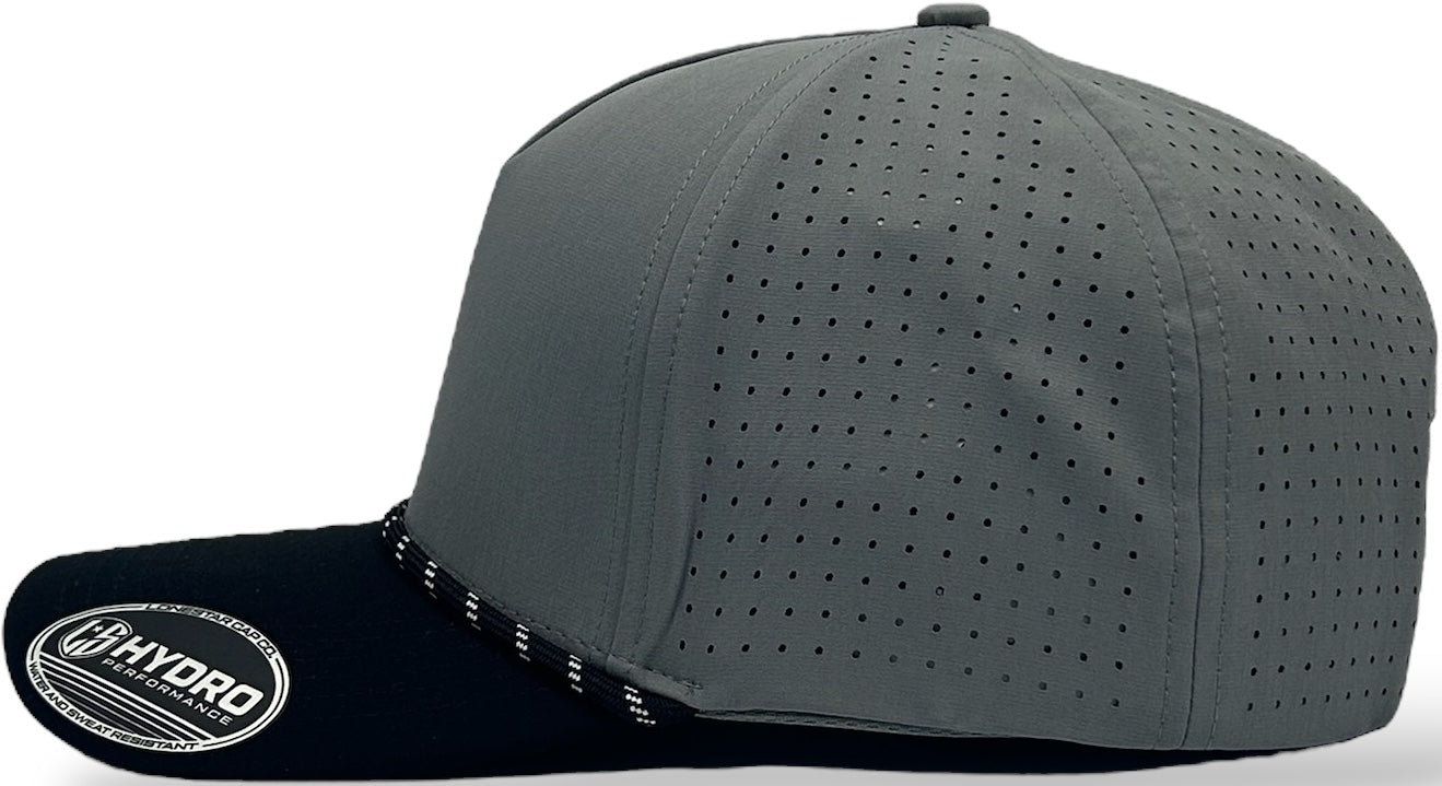 5 Panel Hydro Cap: GREY/BLACK With Rope snapback