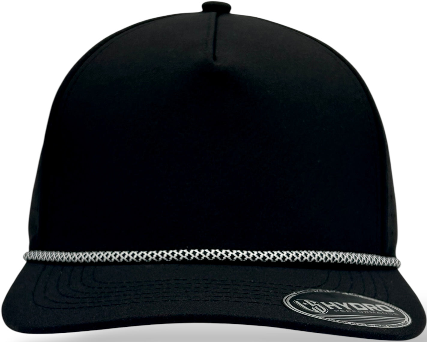 5 Panel Hydro Cap: Black - White/Black Diamond Rope Snapback