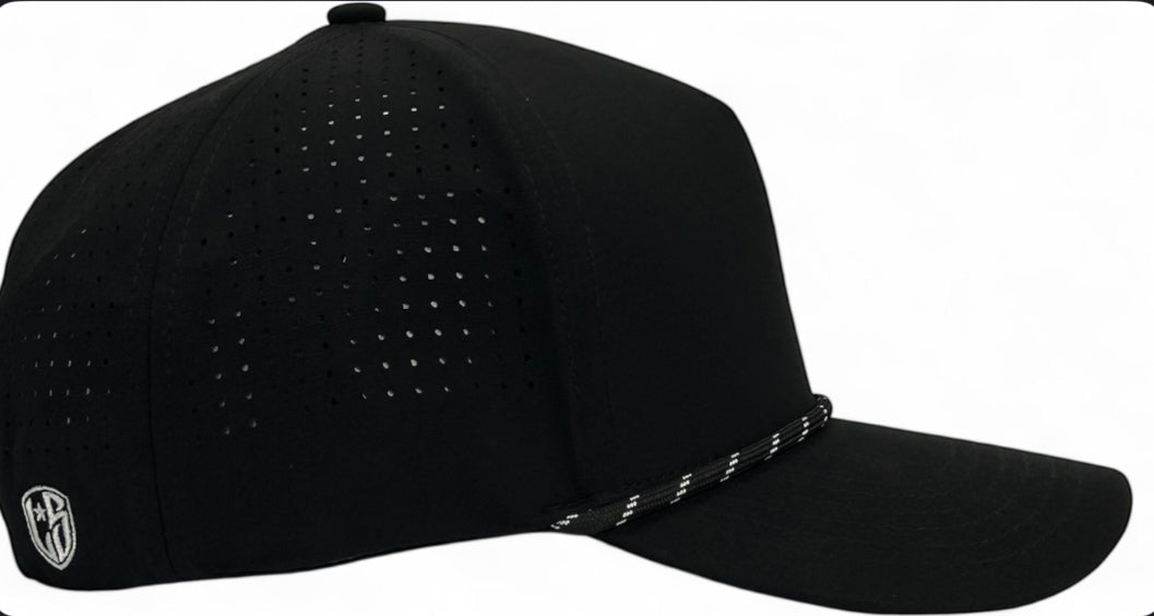 5 panel Hydro Cap: Black - Black/white rope Snapback