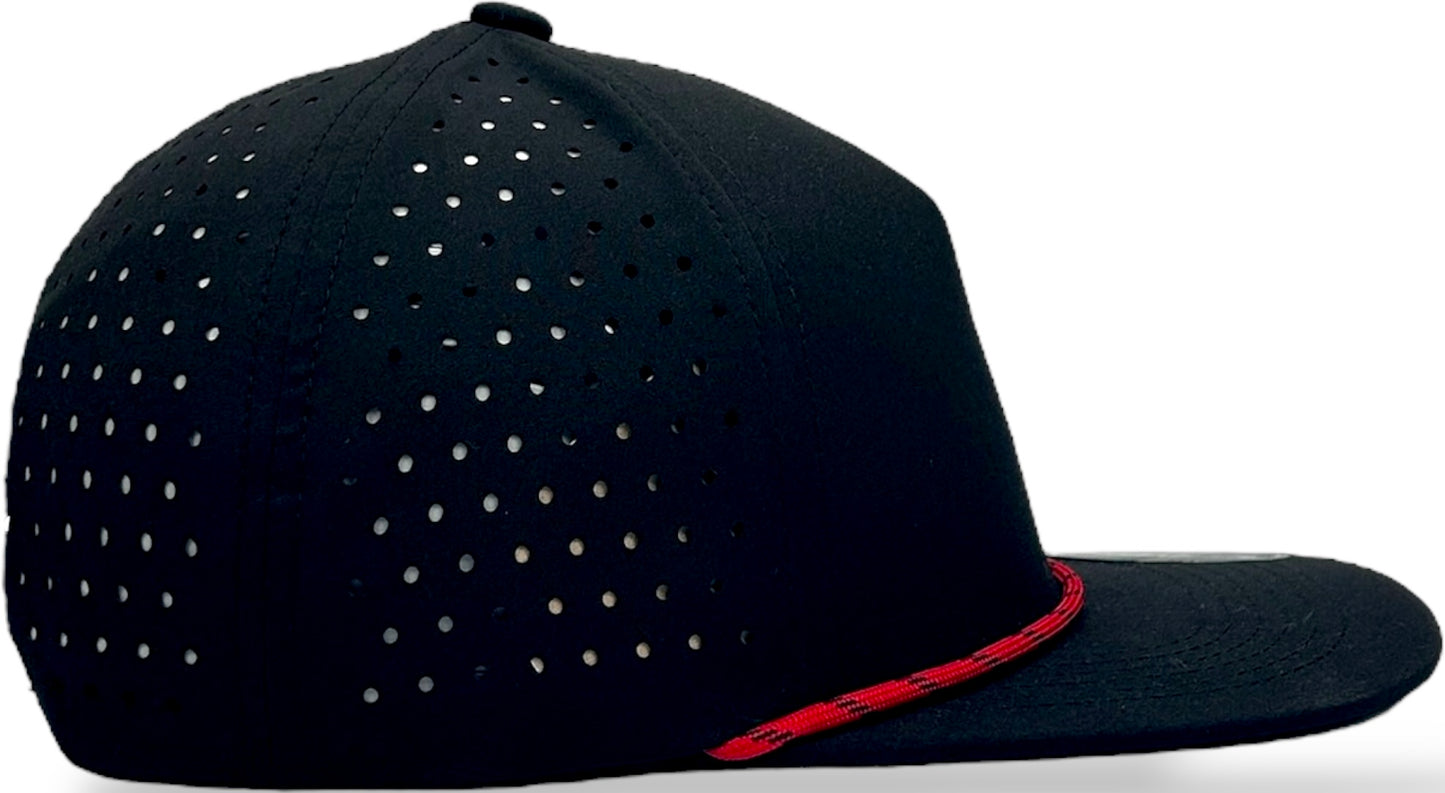 5 Panel Hydro Cap: Black - Red/Black Rope Snapback