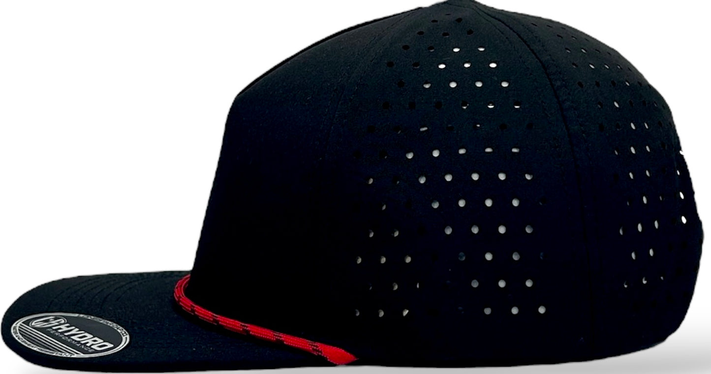 5 Panel Hydro Cap: Black - Red/Black Rope Snapback