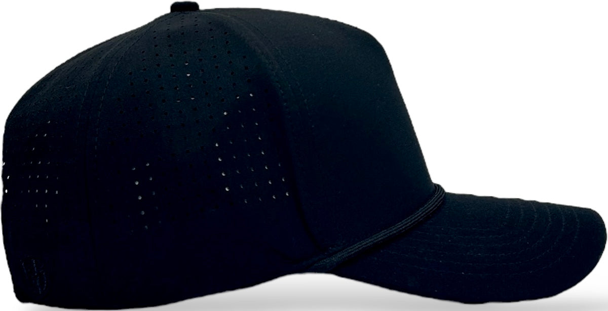 5 panel Hydro Cap: Black - Black/Black rope Snapback