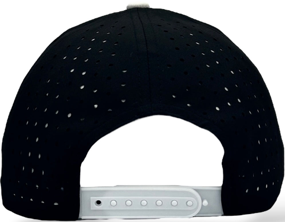 5 Panel Hydro Cap: Black/White Bill with Black/White Rope Snapback