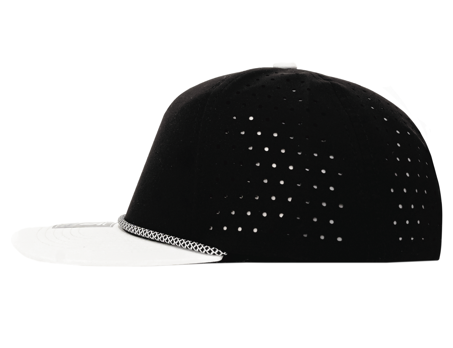5 Panel Hydro Cap: Black/White Bill with Black/White Rope Snapback
