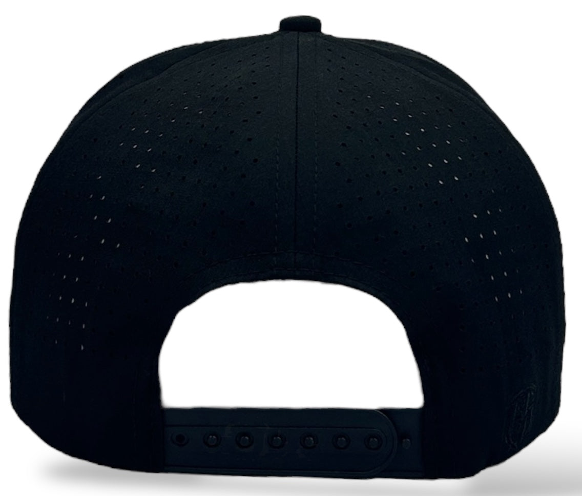 5 panel Hydro Cap: Black - Black/Black rope Snapback