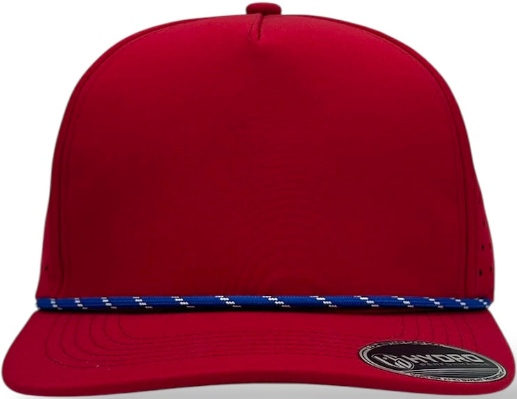 5 Panel Hydro Cap: Red - Royal Blue/White Rope Snapback