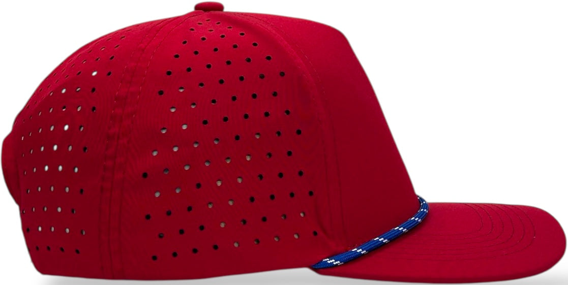5 Panel Hydro Cap: Red - Royal Blue/White Rope Snapback
