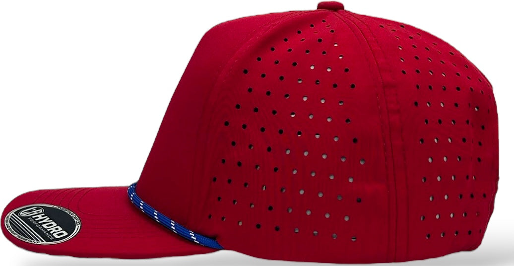 5 Panel Hydro Cap: Red - Royal Blue/White Rope Snapback