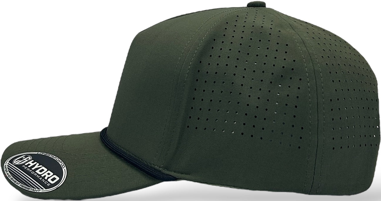 5 Panel Hydro Cap: Military Green with Black Rope Snapback