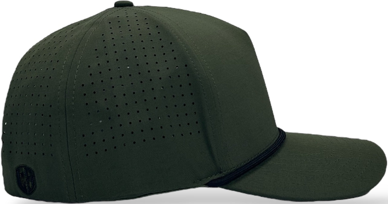 5 Panel Hydro Cap: Military Green with Black Rope Snapback