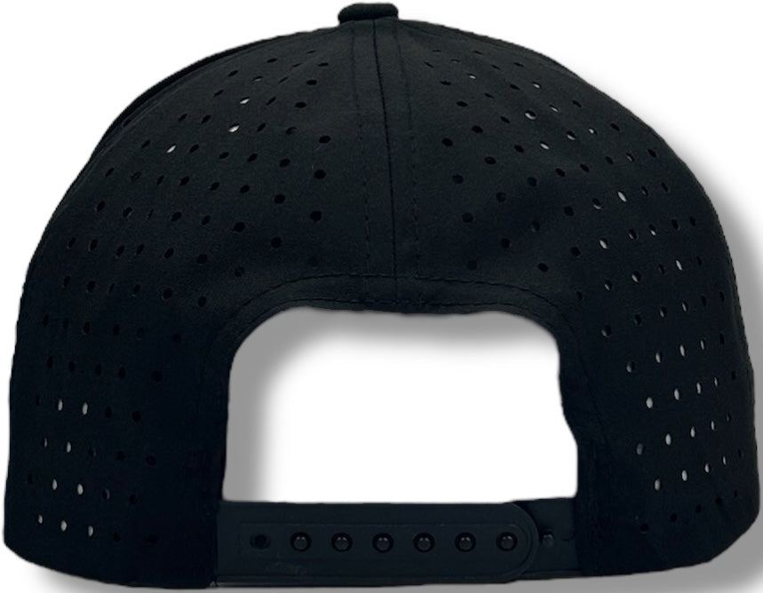 5 Panel Black Rope Hat with Sapphire Blue/White Rope Snapback