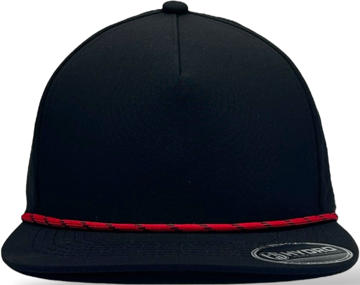 5 Panel Hydro Cap: Black - Red/Black Rope Snapback