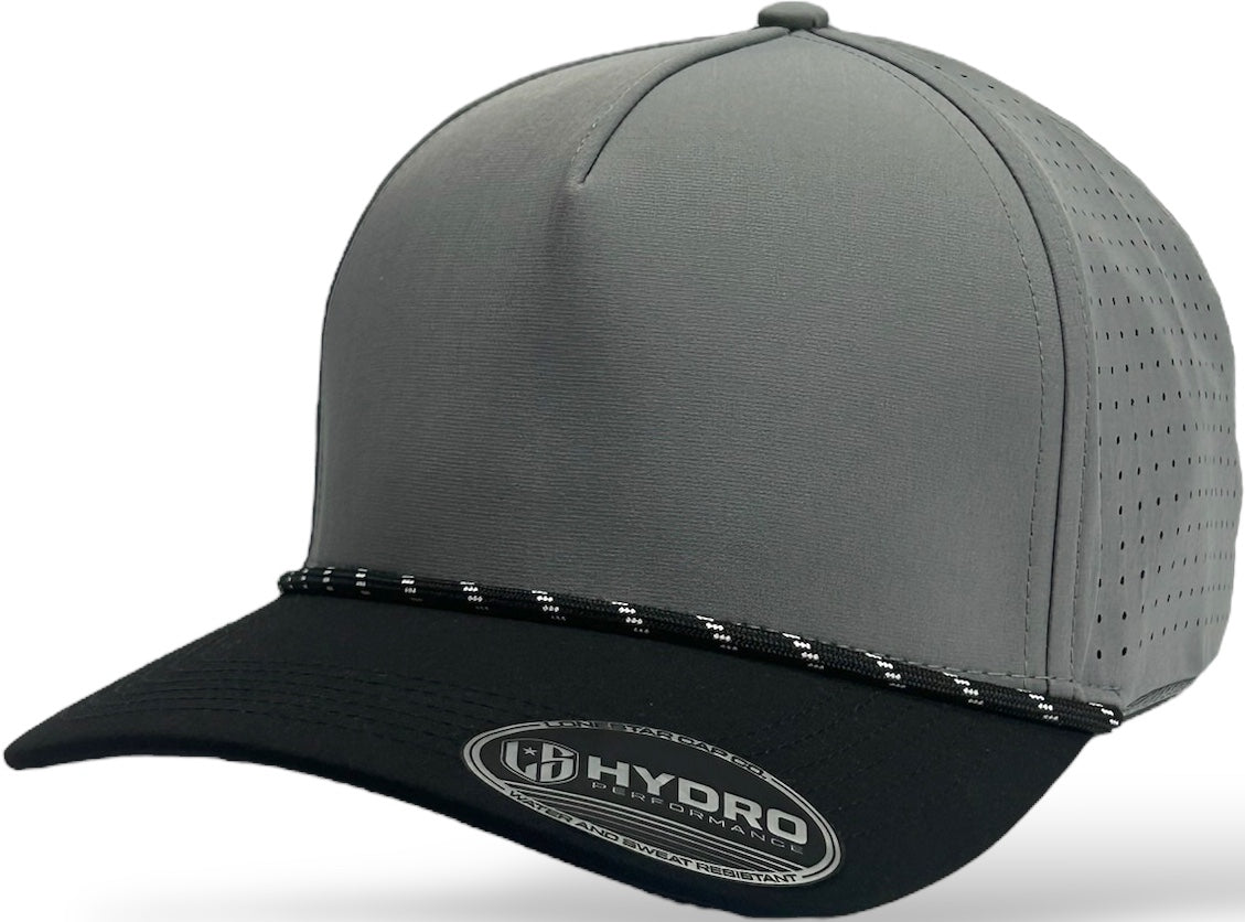 5 Panel Hydro Cap: GREY/BLACK With Rope snapback