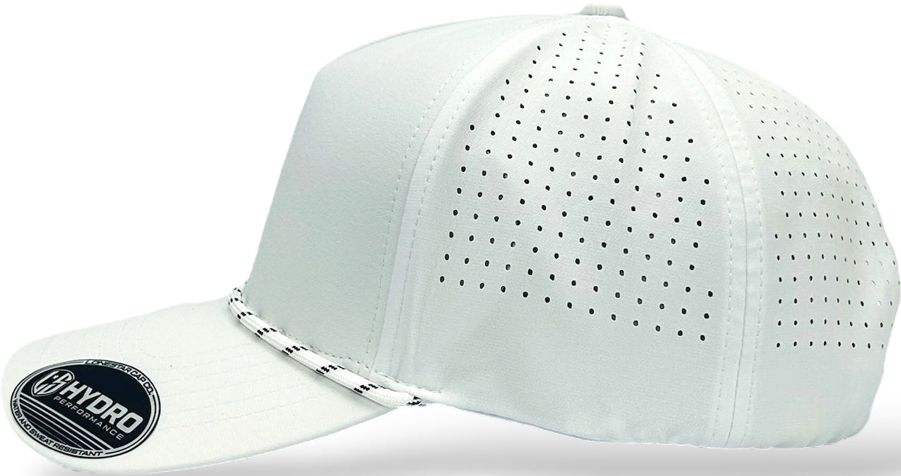 5 Panel Hydro Cap: White with Rope Snapback
