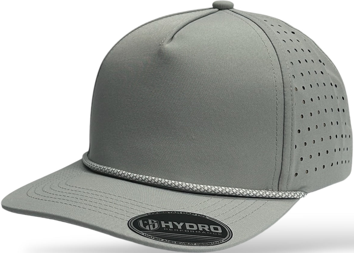 5 Panel Hydro Cap: Light Gray - Gray/White Diamond Rope Snapback