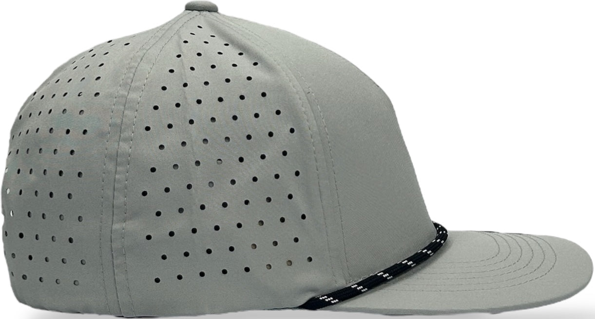 5 Panel Hydro Cap: Light Gray - Black/White Rope Snapback