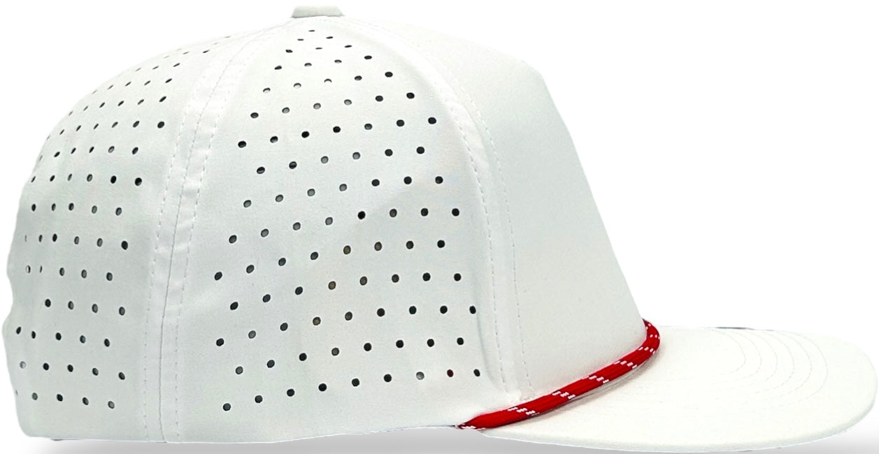 5 Panel Hydro Cap: White - Red/White Rope Snapback