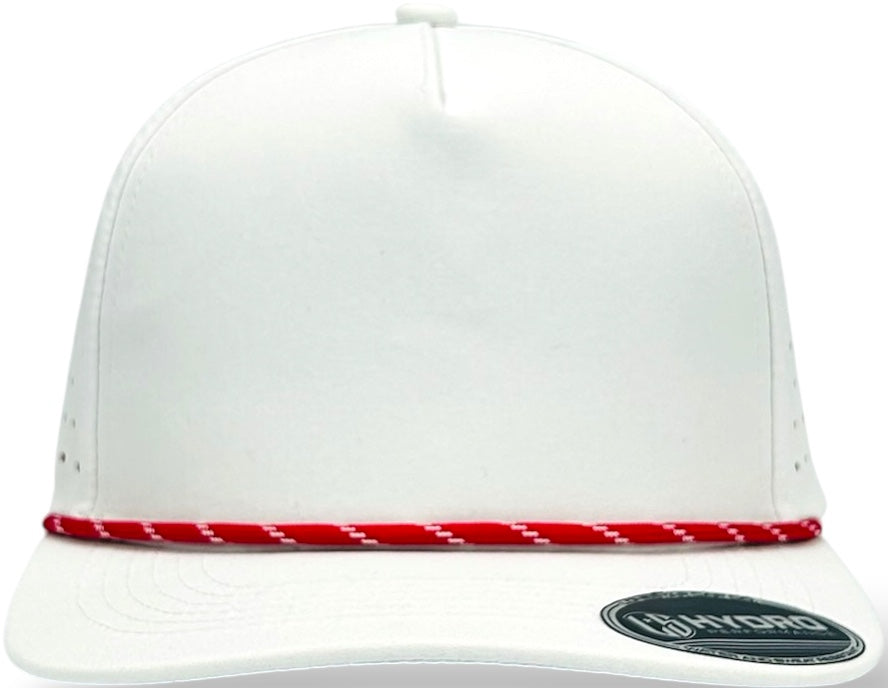 5 Panel Hydro Cap: White - Red/White Rope Snapback