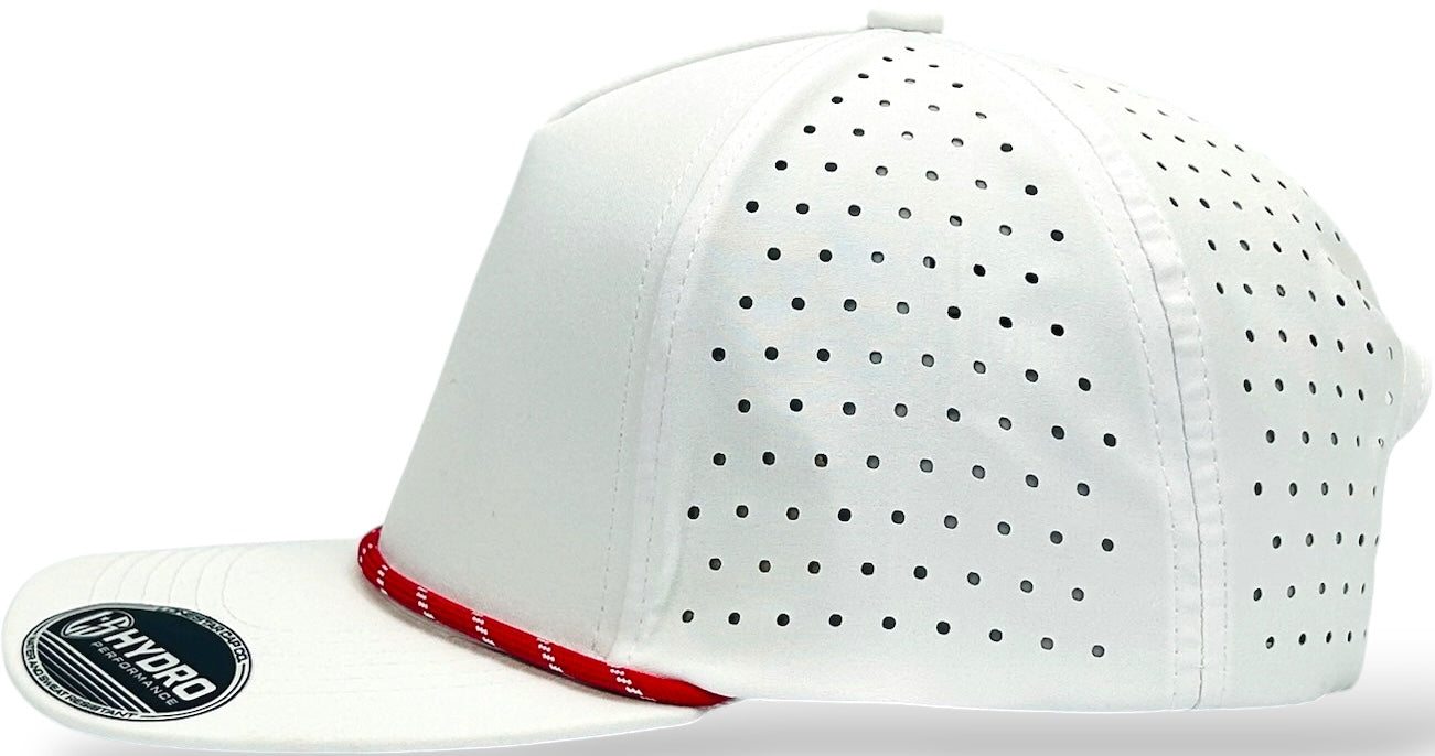 5 Panel Hydro Cap: White - Red/White Rope Snapback