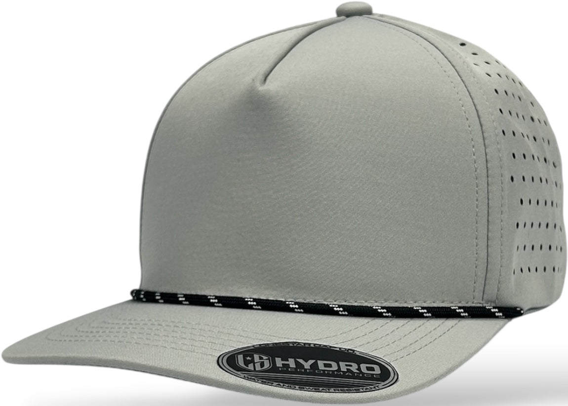 5 Panel Hydro Cap: Light Gray - Black/White Rope Snapback
