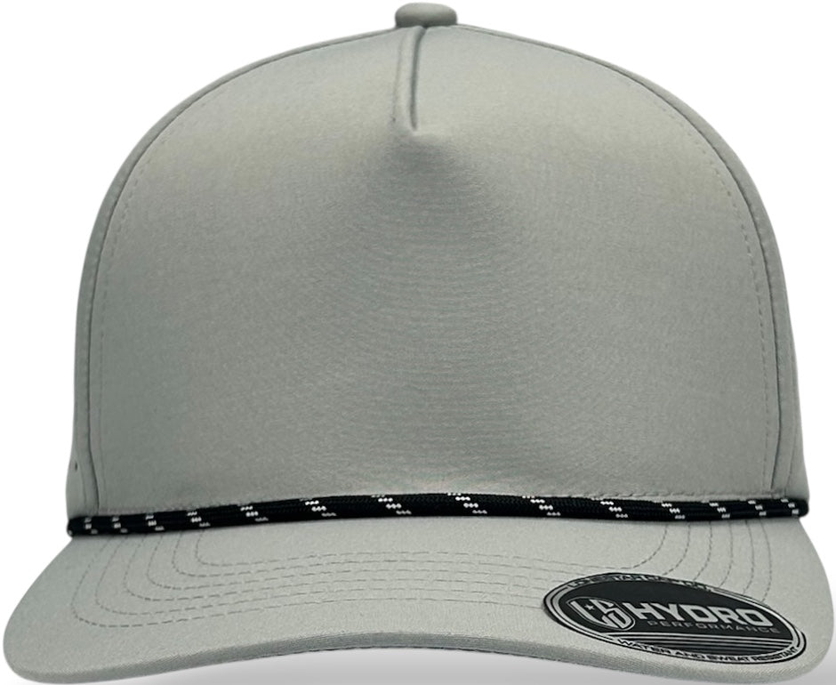 5 Panel Hydro Cap: Light Gray - Black/White Rope Snapback