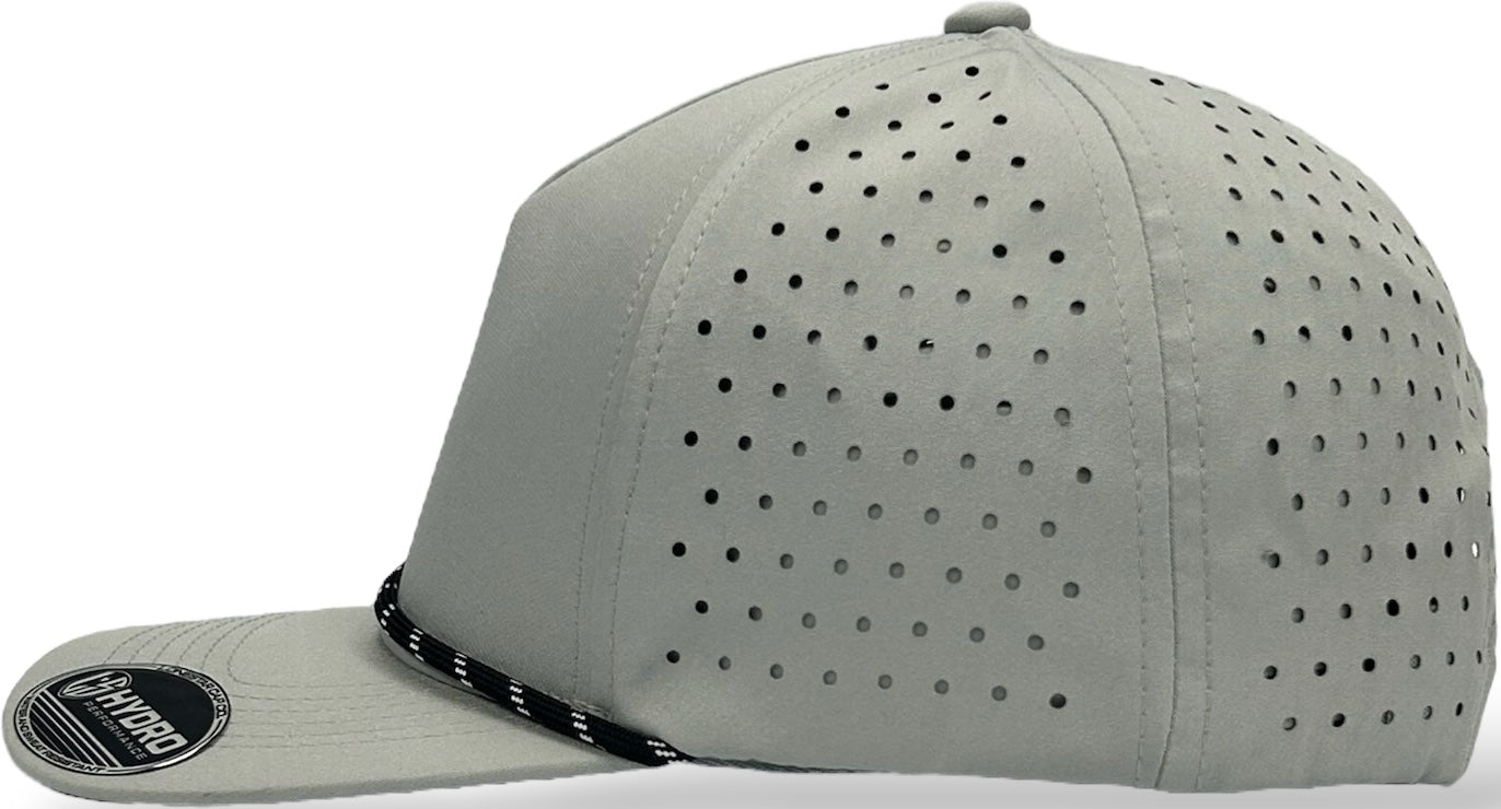 5 Panel Hydro Cap: Light Gray - Black/White Rope Snapback