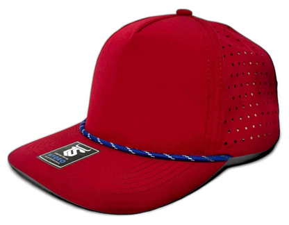 5 Panel Hydro Cap: Red - Royal Blue/White Rope Snapback