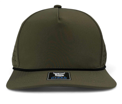 Youth Hydro Cap in Military Green with Black Rope Snapback, water resistant, perfect for men and women.