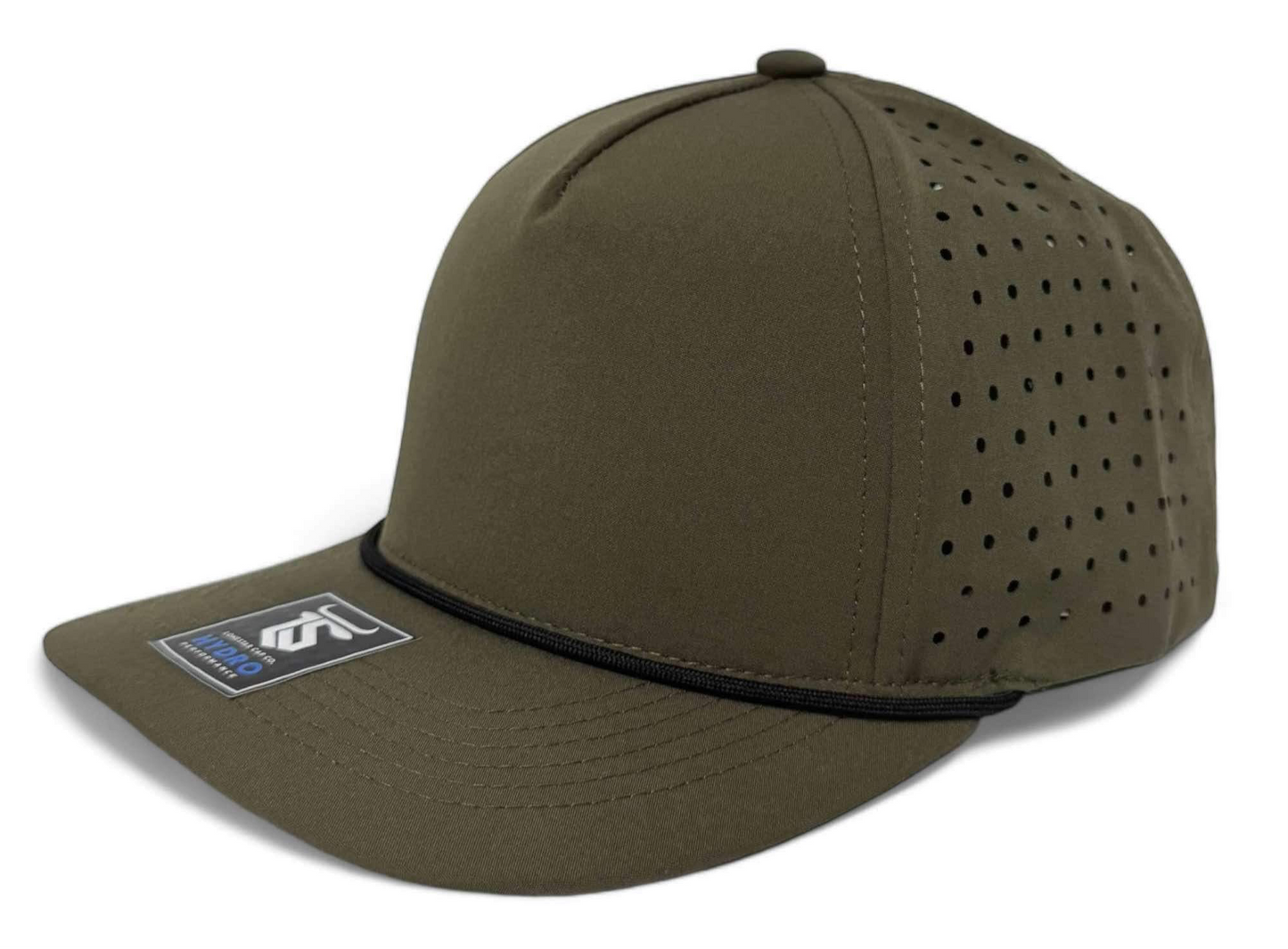 Youth Hydro Cap in Military Green with Black Rope Snapback, perfect for outdoor activities and team branding.