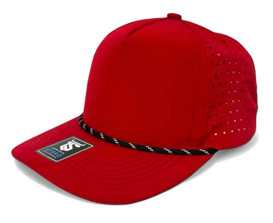 5 Panel Hydro Cap: Red - Black/White Rope Snapback