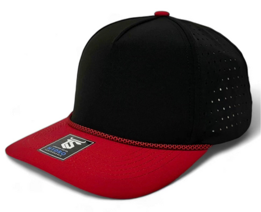 5 Panel Hydro Cap: Black/Red bill with Red/Black Rope Snapback