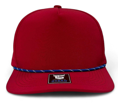 5 Panel Hydro Cap: Red - Royal Blue/White Rope Snapback