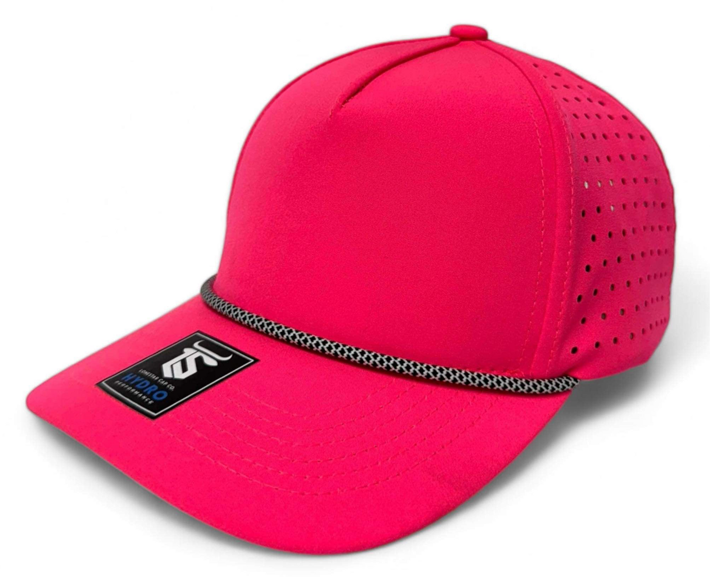 5 Panel Hydro Cap Neon Pink - White/Black Diamond Rope Snapback