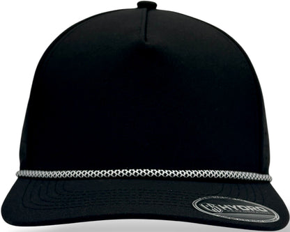 5 Panel Hydro Cap: Black - White/Black Diamond Rope Snapback