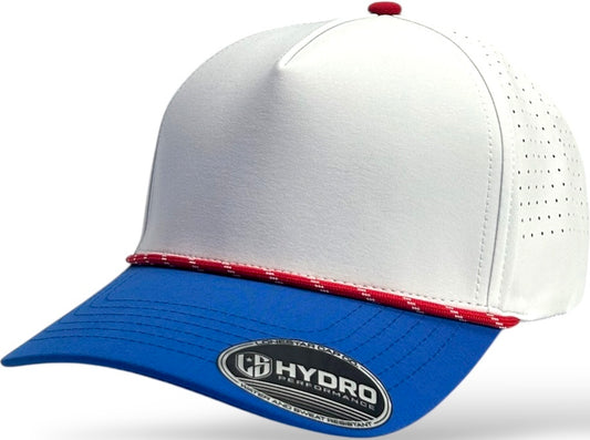 5 Panel Hydro Cap: RED/WHITE/BLUE with Rope Snapback