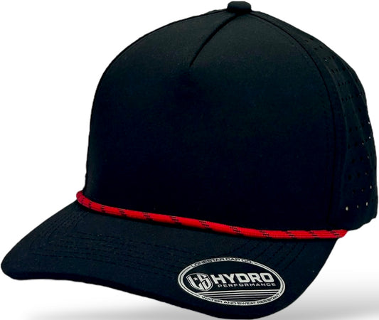 5 Panel Hydro Cap: Black - Red/Black Rope Snapback