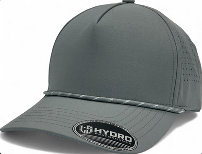 5 Panel Hydro Cap: Light Gray - Gray/White Rope Snapback