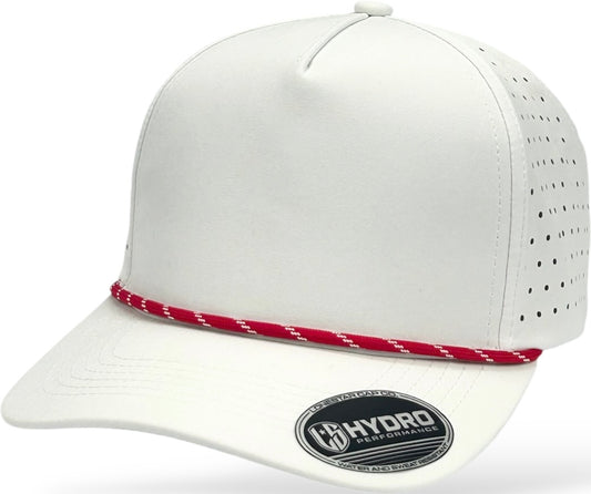 5 Panel Hydro Cap: White - Red/White Rope Snapback