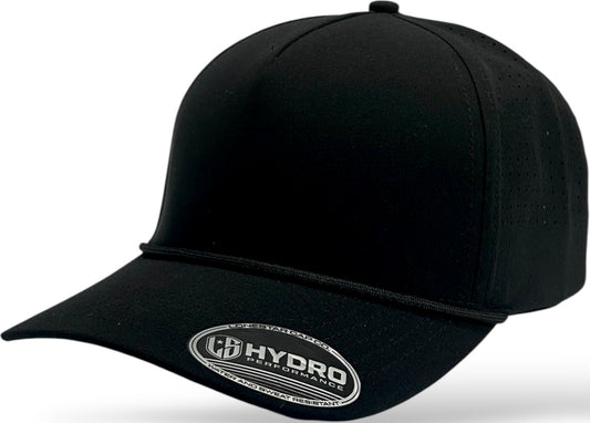 5 panel Hydro Cap: Black - Black/White rope Snapback