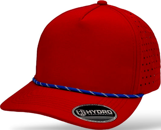 5 Panel Hydro Cap: Red - Royal Blue/White Rope Snapback