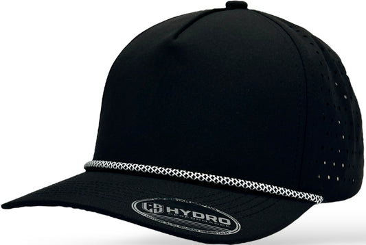 5 Panel Hydro Cap: Black - White/Black Diamond Rope Snapback