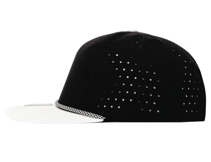 5 Panel Hydro Cap: Black/White Bill with Black/White Rope Snapback