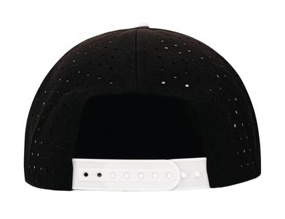 5 Panel Hydro Cap: Black/White Bill with Black/White Rope Snapback