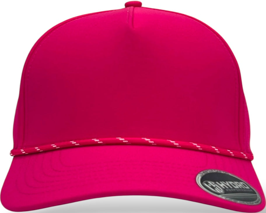 5 Panel Hydro Cap HOT Pink - HOT PINK/WHITE Rope Snapback