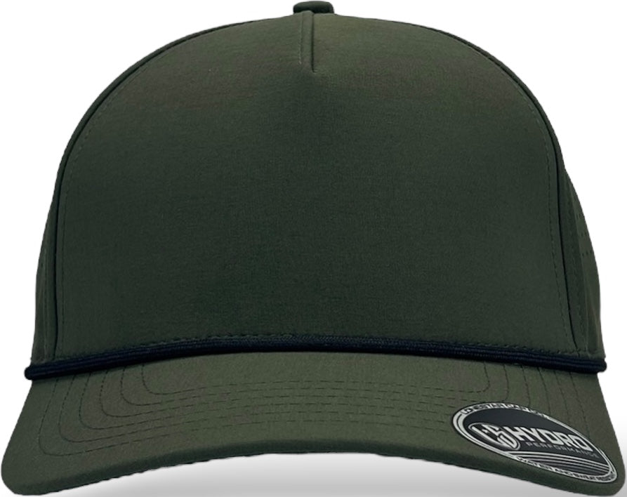 5 Panel Hydro Cap: Military Green with Black Rope Snapback