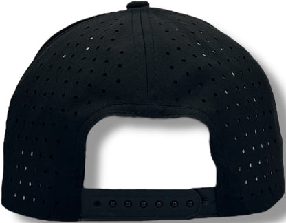 5 Panel Black Rope Hat with Sapphire Blue/White Rope Snapback