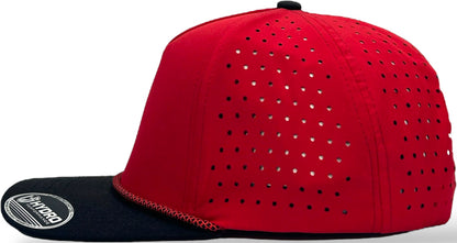 5 Panel Hydro Cap: Red/Black Bill with Red/white Rope Snapback