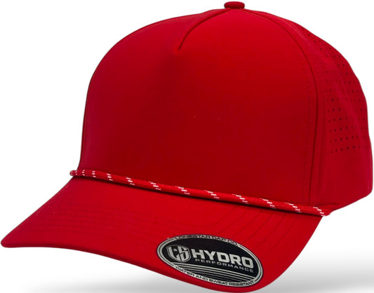 5 Panel Hydro Cap: Red - Black/White Rope Snapback