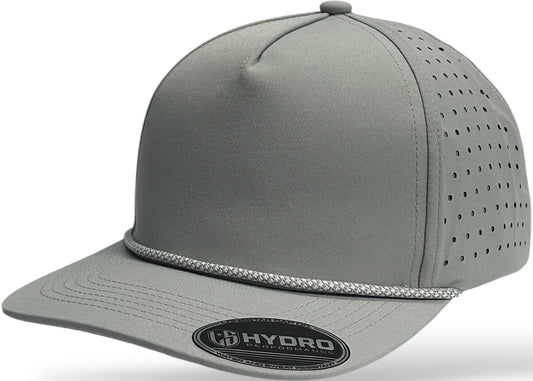 5 Panel Hydro Cap: Light Gray - Gray/White Rope Snapback
